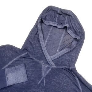 Athleta Large Navy Sheer‎ Long Sleeve Hoodie Thumb Holes Polyester Cotton Blend